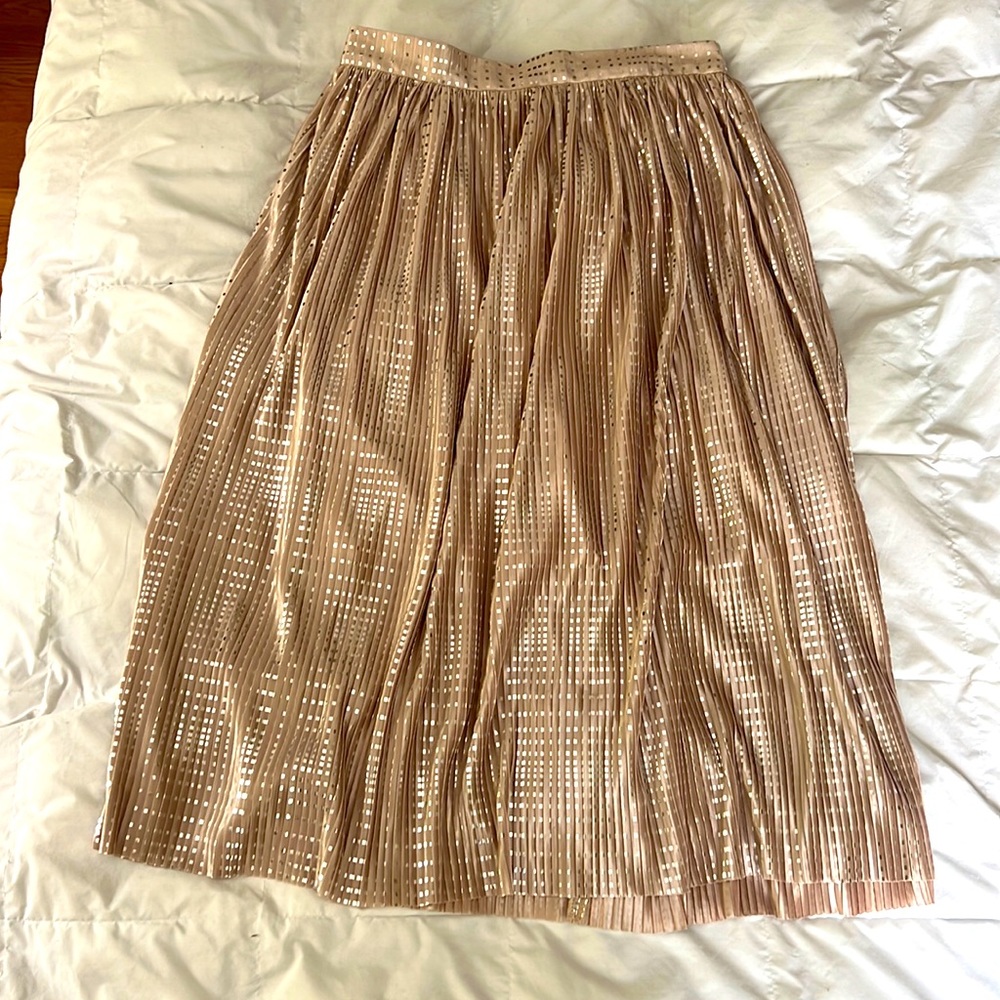 Sabina Musayev Sparkle Pleated Skirt. Metallic, pleated.Mid calf. 28.5” waist